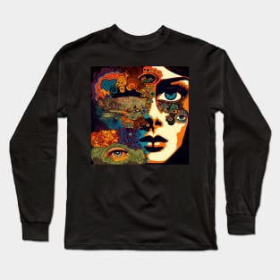 Psychodelic Half Face With Random Eyes Long Sleeve T-Shirt